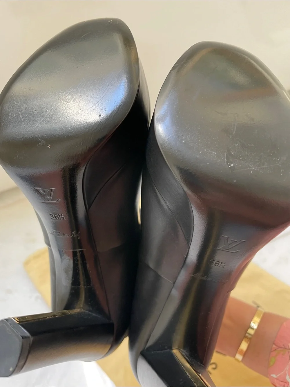 Louis Vuitton Black Leather Platform Ankle Boots with Monogram Velvet Cuff